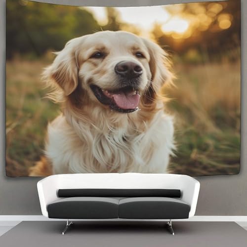Tapisserie murale effet 3D motif Golden Retriever en tissu pour décoration de chambre