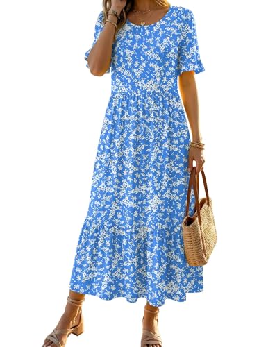 Image of Zeagoo Womens Summer Dresses 2026 Casual Midi Dress Flowy Sundress Ruffle Short Sleeve Tiered Dresses A Line Boho Dress