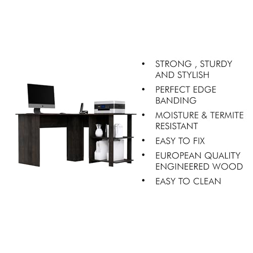 Image of Bniture Wooden Study Table for Home | Engineered Wood Study Table with Shelf Storage | L Shape Multi Purpose Computer Desk for Writing & Study | Laptop Table for Study Room & Office | Flower Wenge