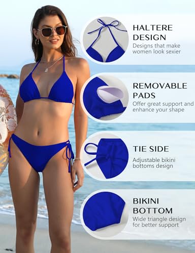 Image of Bikini Sets for Women Halter Triangle Two Piece Bathing Suit with Adjustable Straps and Tie Side Bottom