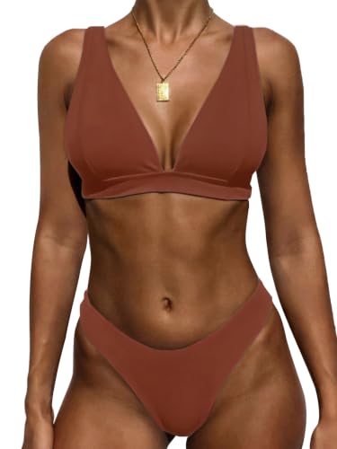 Image of Bathing Suits for Women Deep V Neck Sexy Two Piece Bikini Sets for Women Thong Halter Cheeky Swimsuit