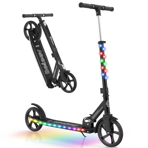BELEEV V9 Patinete de 2 Ruedas, City Scooter con LED Luces Stem & Deck, 4 Altura Ajustable, Big Wheel 200mm Plegable Scooter Adult con Correa de Transporte, Marco Resistente para 6+ Niño Niña y Adulto