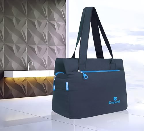 Image of Women Bag, Black with Turquoise Accents, Tote Bag with Multiple Zipper Pockets
