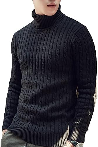 （03:00時点） [foveitaa] セーター タートルネック メンズ ニット スリム トップス ケーブル編み 無地 厚手 防寒 暖かい 長袖 カジュアル 春秋冬服 black XL