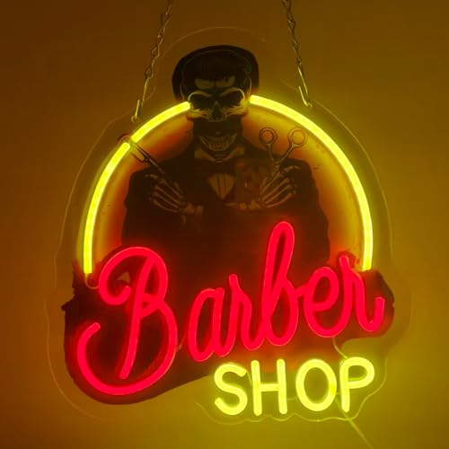 Image of Barber Shop Neon Sign,Haircut Beard Neon Lights for Barbershop,Salon,USB Powered LED Light Up Signs for Bedroom,Man Cave,Gift for Birthday,Christmas