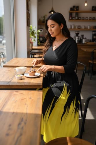 Image of Runwind Plus Size Maxi Dresses - 3 /4 Sleeve V Neck Long Dress for Women (XL-6XL)