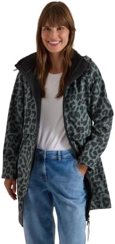 Cecil Damen 1005872 Softshell Mantel mit Kapuze und Leo-Muster (1er Pack)