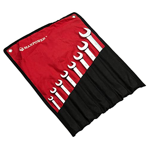 Maxpower 8Pcs Sae Combination Wrench Set, Professional Open And Box End Spanners With Mirror Finish, Made With Forged And Heat-Treated Cr-V Steel, 12-Point Design, Size Includes 5/16In - 7/8In #TOP1