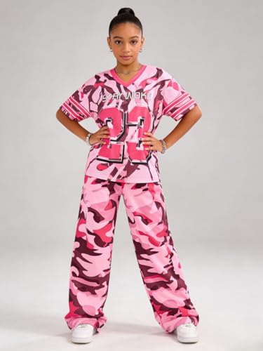 Image of Tween Girls Clothes Short Sleeve Graphic T-Shirt Top + Cargo Pants 2pcs Outfit Set, Size 7-15Years