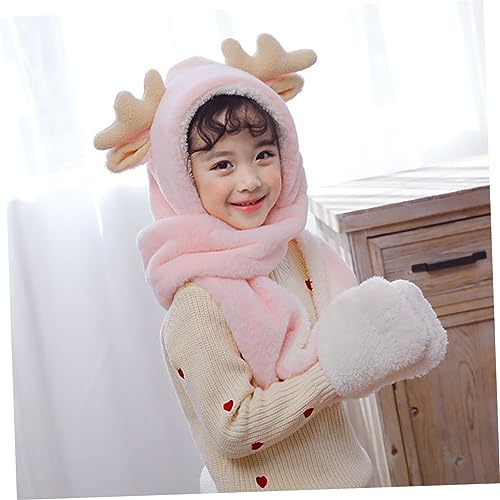 Didiseaon Adorable One-Piece Scarf Hat Set with Cute Ears Warm and Soft Winter Accessory for Girls for Daily Wear and Outdoor Activities Pink2