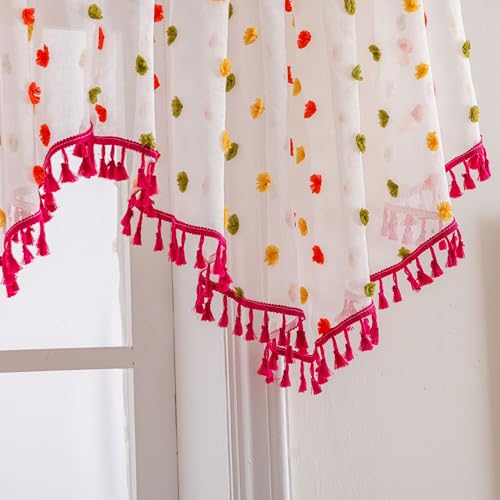 Visillo con pompones alegres de jacquard para crear un hogar acogedor 8