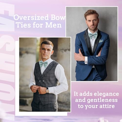Image of Oversized Bow Ties for Men, Pre-Tied Bow Tie and Handkerchief with Pocket Square Holder Set for Wedding Party Daily