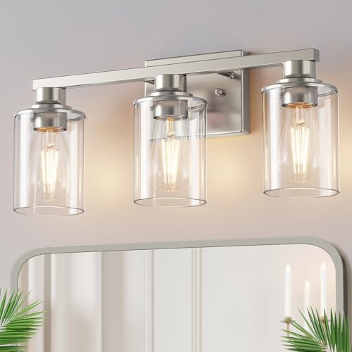 Image of DORESshop Nickel Bathroom Vanity Light Fixture Over Mirror 17 Inch 3-Light