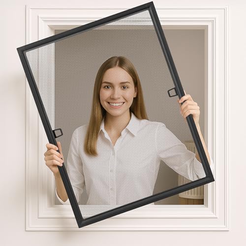 FLYZZZ Fliegengitter für Fenster bis 118,4x136,9cm, Insektenschutz mit Rahmen als Selbstbausatz Ohne Bohren, Zum Individuellen Kürzen, (Material 100x120cm) Anthrazit