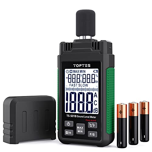 Image of Decibel Meter, TopTes TS-501B Sound Level Meter with 2.25 inch Backlit LCD Screen, A /C Weighted, Range 30-130dB, Temperature & Humidity, MAX /MIN, Data Hold, Use for Home, Noisy Neighbor, Factory - Green