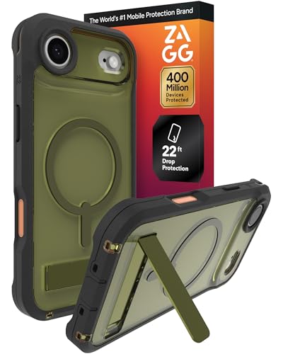 Image of ZAGG Rainier Case with Kickstand for iPhone Air - Green Sea Kelp, Graphene 22ft (7m) Drop Protection, Lanyard Attach Points, MagSafe, Wireless Charging Compatible, 2-Piece Design, Phone Case