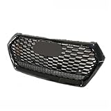 Compatible with RSQ5 Quatt Style Front Sport Honeycomb Hood Grill Gloss Black Compatible with Audi Q5 SQ5 Sline 2017-2020 Car Styling Accessories(Black Emblem)