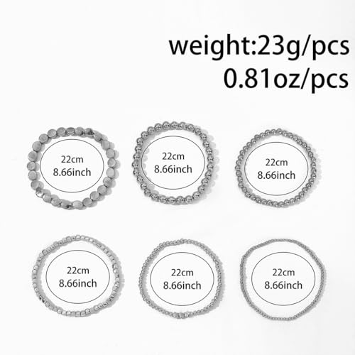 6Pcs Gold Star Balls Beaded Bracelets Set for Women Fashion Stackable Stretch Round Bead Bangles Coin Statement Bracelet Vintage Hippie Elastic Jewelry3