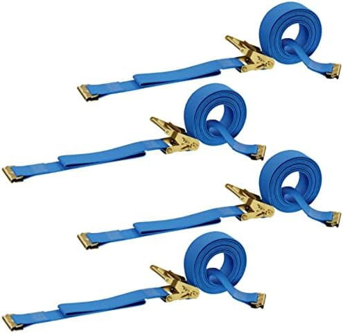 DC Cargo E-Track Ratcheting Straps Cargo Tie-Downs, (Pack of 4) 2 x 20 Heavy Duty Yellow Polyester Tie-Down Rachet Straps, Strong Ratchet Strap, E-Track Spring Fittings, Tie Down Motorcycle