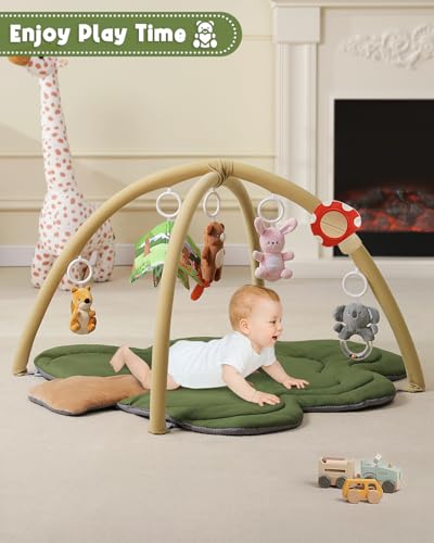 Baby Play Gym Mat, Woodland Tree-Shaped Tummy Time Mat with 6 Detachable Toys, Thick & Plush Play Mat for Babies 0-6 Months, Baby Activity Mat, Newborn Infant Baby Essentials Gift - Thumbnail 4