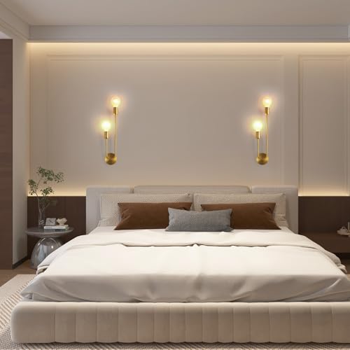 Apliques de pared interior E27 con 2 luces doradas Comely y brazo ajustable 7