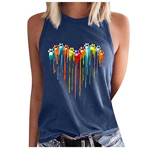 Camiseta de tirantes colorida para mujer, diseño de huellas de perro, con estampado de corazón, sin mangas, con cuello redondo, camiseta básica, corte ajustado, camiseta de tirantes para mujer,