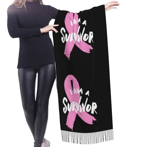 Breast Cancer Awareness Tassel Scarf, Winter Warm Scarves Shawls Blanket For Women2