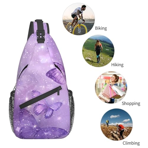 Image of SUPLUCHOM Sling Bag Butterfly Purple Pastel Hiking Daypack Crossbody Shoulder Backpack Travel Chest Pack for Men Women