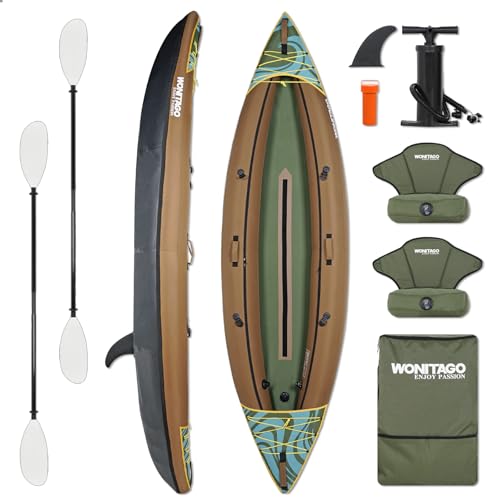 WONITAGO Inflatable Kayak, Recreational Touring Kayak with Adjustable Kayak Paddle, Hand Pump and...