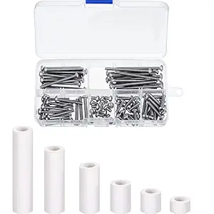 150 Pieces Electrical Outlet Extender Kit 60 Pieces Outlet Screw Spacers and 90 Pieces 6-32 Thread Flat Head Device Mounting Screws for Household and Industrial Electricity, 6 Lengths (White)