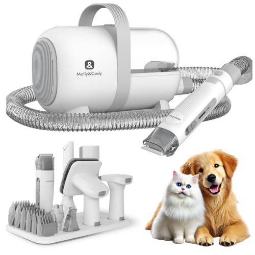 Molly&Cody SAMSON 7-in-1 Fell-Schermaschinen-Set mit Tierhaar-Absaugung für Hund & Katze (6 Aufsätze, effektive & lautstärkereduzierte Saugkraft zur 99% Aufnahme der Tierhaare, kontaktlose Entleerung)