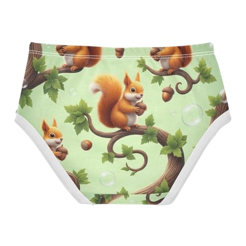 Toddler Briefs, Cute Squirrels Green Girls Cotton Underwear, 2–8 Years2