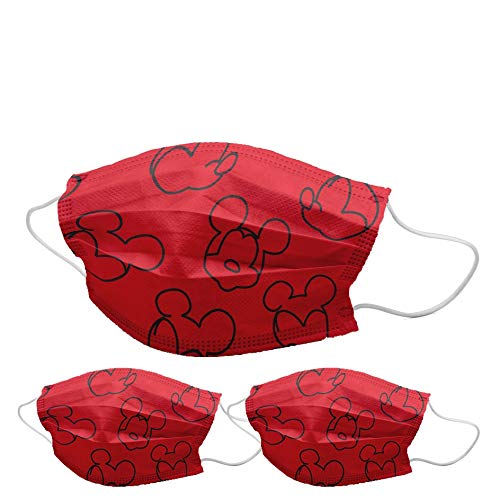 Bon Organik Unisex Kids Cotton Micky Mouse Printed Wraps Protective Masks (Set of 3, Red )