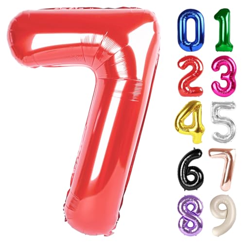 7 Balloon - Red Birthday Number Balloons, 40 Inch Decorations Men Women