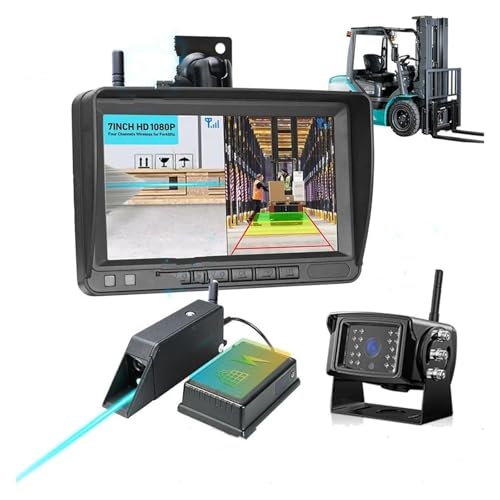 Cámara De Respaldo Monitor DVR Inalámbrico Digital IPS 7 Pulgadas Cámara Visión Frontal para Carretilla Elevadora HD Batería Magnética Láser Kit Radar BSD(Without,Monitor with 2camera)