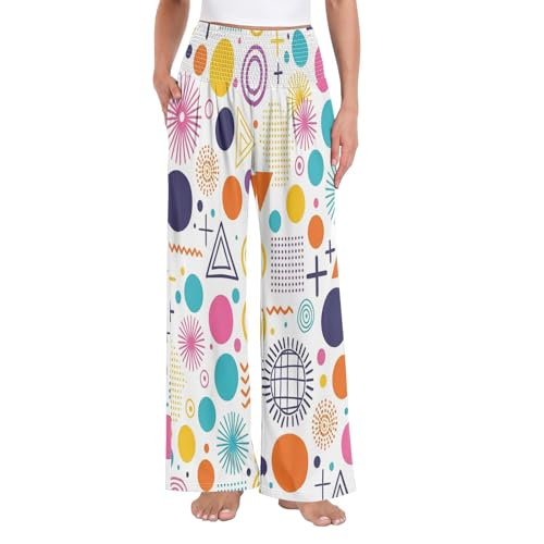 Pantalon palazzos fluide taille haute à imprimé abstrait haut en couleur