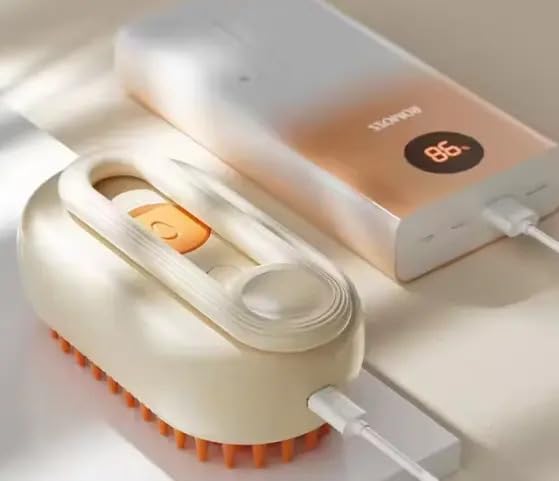 Image of 3-in-1 Cat Grooming Brush - Water Spray & Self-Cleaning Shedding Brush for Cats & Dogs - Pet Hair Removal & Massage Comb for Long & Short Hair (beige).