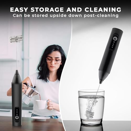 Image of Coffee Frother Electric with 3 Speed Modes, USB Rechargeable Stainless Steel Whisk for Coffee, Cappuccino and Matcha, Single Whisk Design