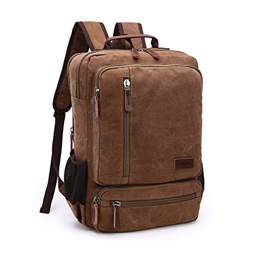 Mochila Resistente De Lona Masculina Feminina Para Notebook Detalhes Em Couro Executiva Bolsa De Viagem Trabalho De Bordo Material Reforçada Premium - ZAFIN (Marrom)