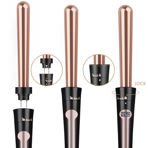 Image of Curling Iron, Curling Wand Set, 24k Gold Instant Heat Up Hair Curler with Interchangeable Tourmaline Ceramic Barrels, Adjustable Temperature
