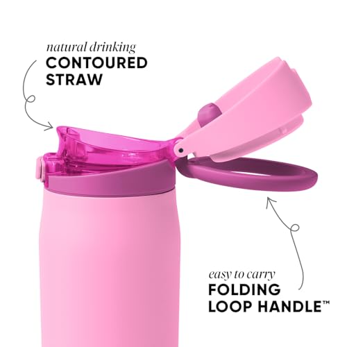 Image of Simple Modern Water Bottle with Straw & Handle | 30oz | Pink | Mesa Loop Insulated Water Bottle for School, Sports, Travel | Leak Proof, Stainless Steel | Dragon Fruit Mix