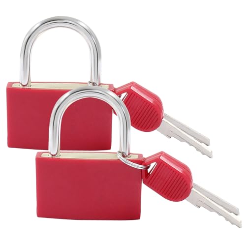 Image of BokWin 2 Pack Keyed Padlock Luggage Locks Red ABS Plastic Covered Copper Padlock for Jewelry Box Laptop Bag Backpack Gym Locker