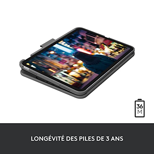 Logitech Slim Folio, étui Clavier pour iPad (10e génération et A16) avec Clavier sans Fil Bluetooth intégré, Clavier Français AZERTY - Graphite