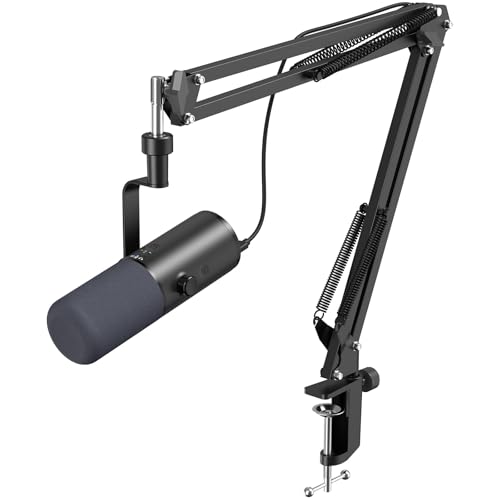 TONOR Dynamic Podcast Microphone for Studio, Cardioid XLR/USB Mic, AI Noise Cancellation, Tap Mute, 3.5mm Headphone Jack for Monitoring, Volume Control, Microfono with Boom Arm, Black, TD510 AIR H+