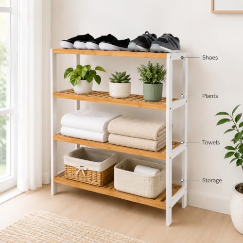 Image of 1ABOVE 4-Tier Shoe Storage Rack | Space-Saving Free-Standing Shoe Organizer | Durable Metal Frame with Open Shelves | Ideal for Entryway, Closet, Bedroom
