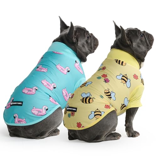 Spark Paws Sunblock Dog T-Shirt SPF30 Protection Lightweight Breathable Quick Dry for Dogs with Sensitive Skin - Bees & Flamingo (Set of 2) - Size L