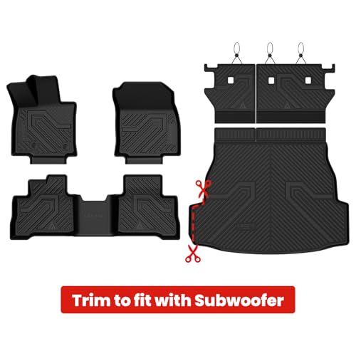 Image of LASFIT Floor Mats & Trunk Mat & Backrest Mat for Toyota RAV4 2026 Hybrid (Not Fit Plug-in Hybrid. Fit for Cargo with Subwoofer) RAV 4 All Weather TPE Custom Fit Automotive Car Liner Accessories Black