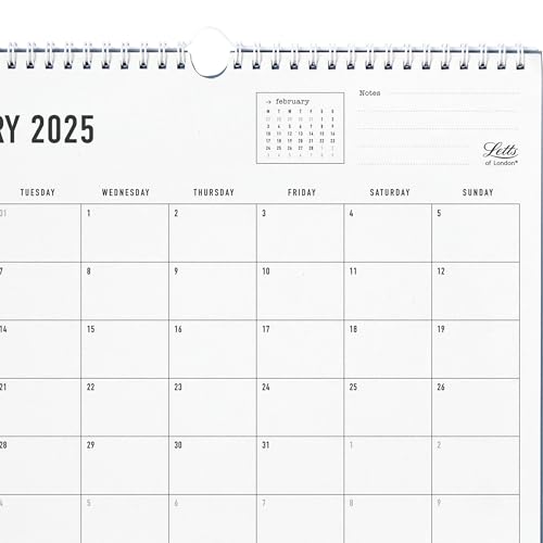 Letts of London® Calendário de parede mensal 2025 consciente, 12 meses, janeiro a dezembro, ecológic