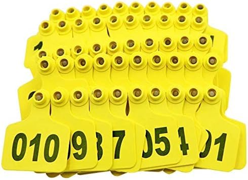 Targhette per orecchie bovini, segni di identificazione animale grande bestiame di plastica (giallo, 301 400)