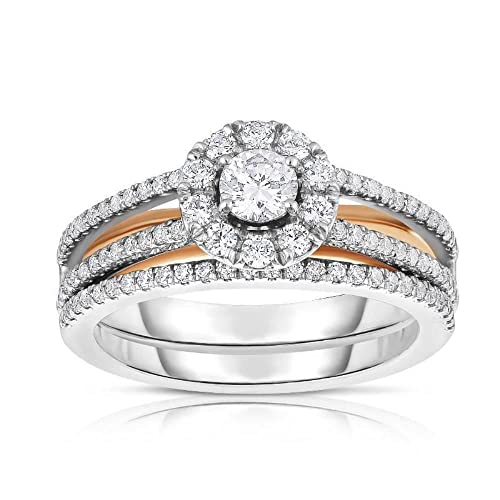 Women's 5/8 CT Diamond Frame Split Shank Engagement Wedding Bridal Set Ring In 14K Two-Tone Gold Plated